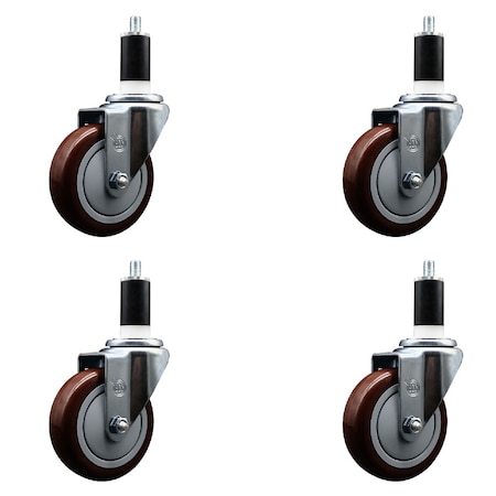 Service Caster 4'' SS Maroon Poly Wheel Swivel 1-3/8'' Expanding Stem Caster Set, 4PK SCC-SSEX20S414-PPUB-MRN-138-4